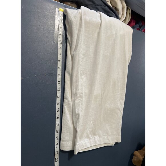 White Linen Blend Elastic Waist Womens Pants Size L Beachy Vacation Resort - Picture 7 of 9